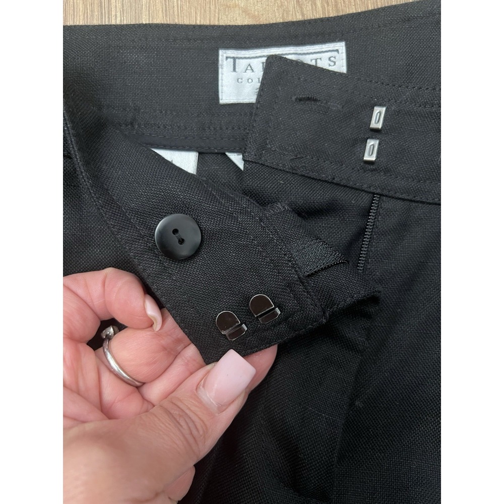 Talbots Petite Black Dress Pants Lace Trim Lined Cotton Linen Blend Sz 4 - Picture 8 of 12
